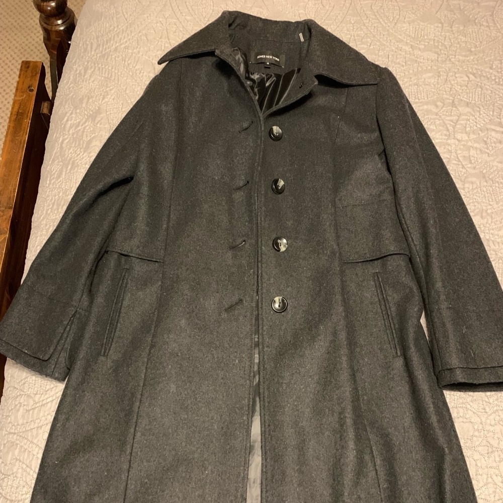 Jones New York Wool Coat Charcoal Gray Sz 14